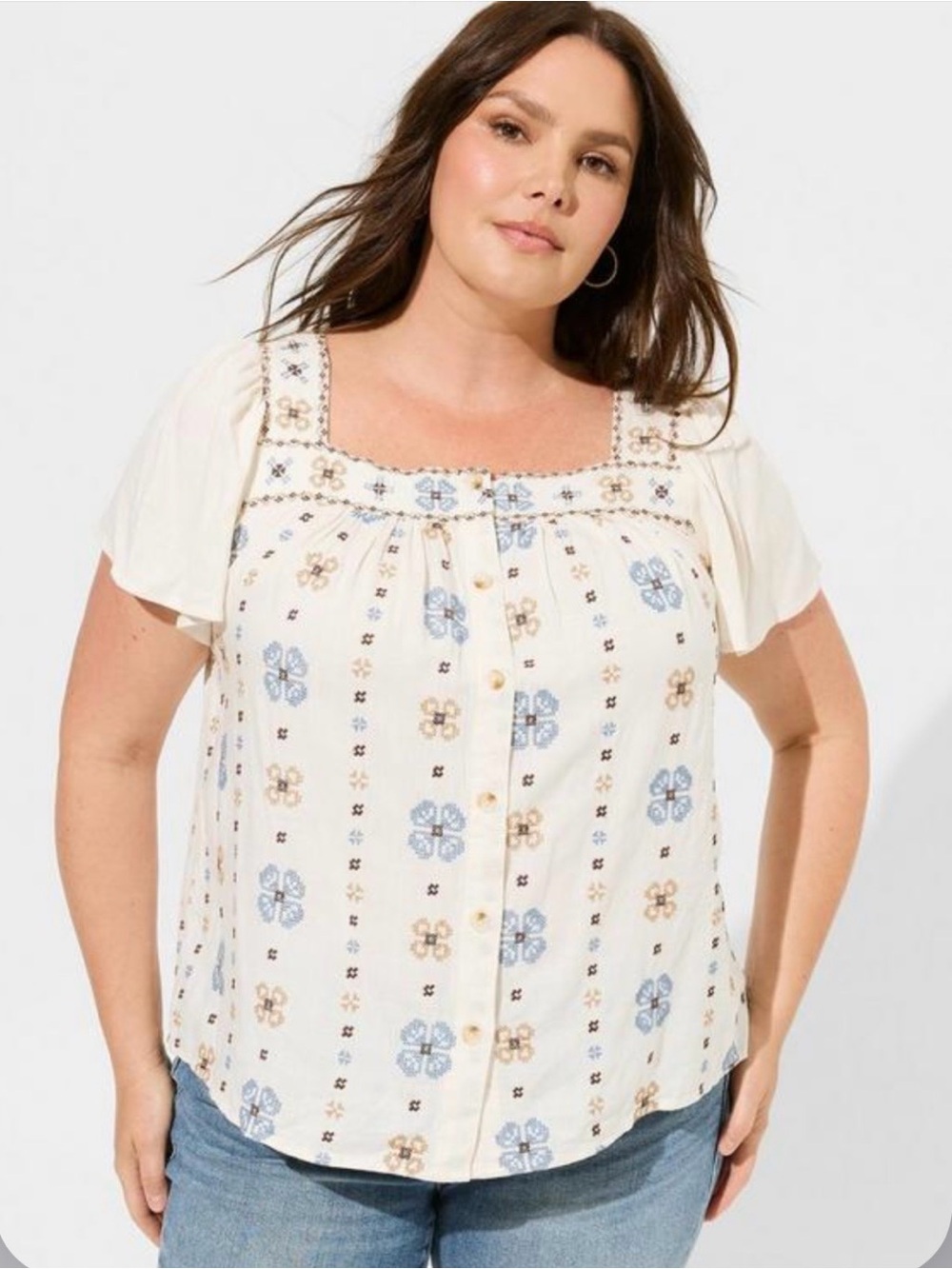 Torrid Beach Linen Eyelet Trim Shirt Linen Blend Size Large Boho